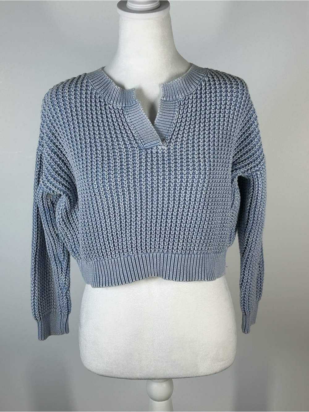 Haute Hippie Style Chunky Acid Wash Knit Cropped Sweater Blue Size Small